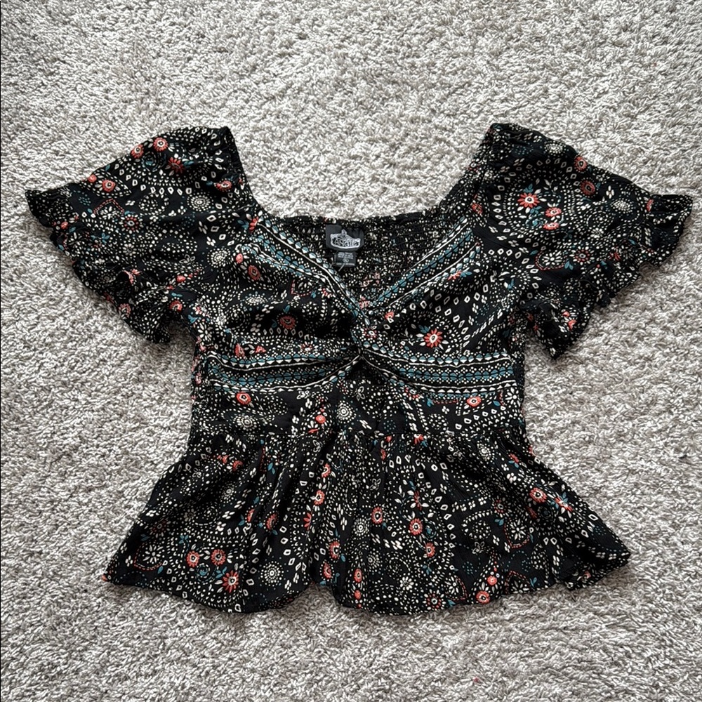 Angie Black Multicolor Floral Blouse